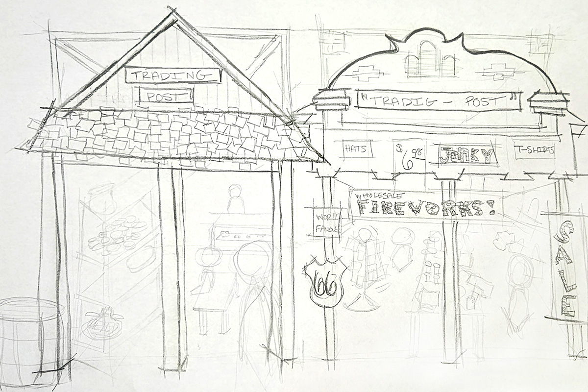 Early Concept Design sketch imagining possibilities for the Route 66 Visitor Center.