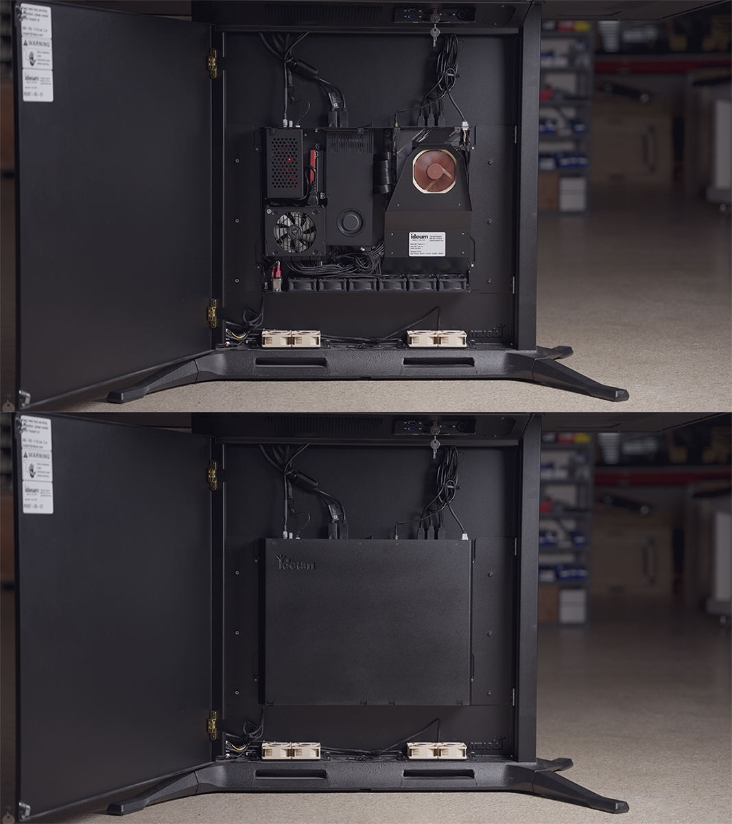 The integrated computer, shown here in a Platform II, features an Intel processor and NVIDIA graphics card, all contained in a uniquely designed case kept behind a locking access panel.