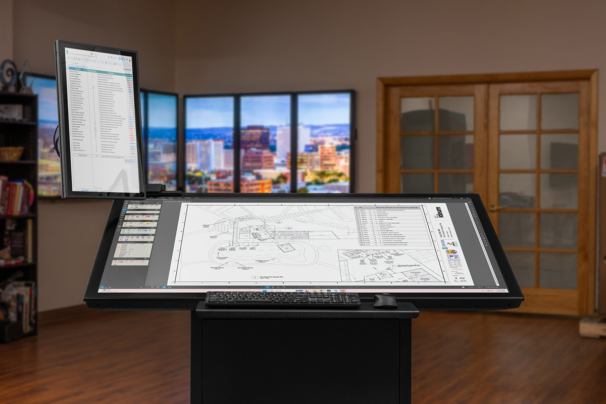 The Drafting II digital drafting table with an optional secondary monitor.
