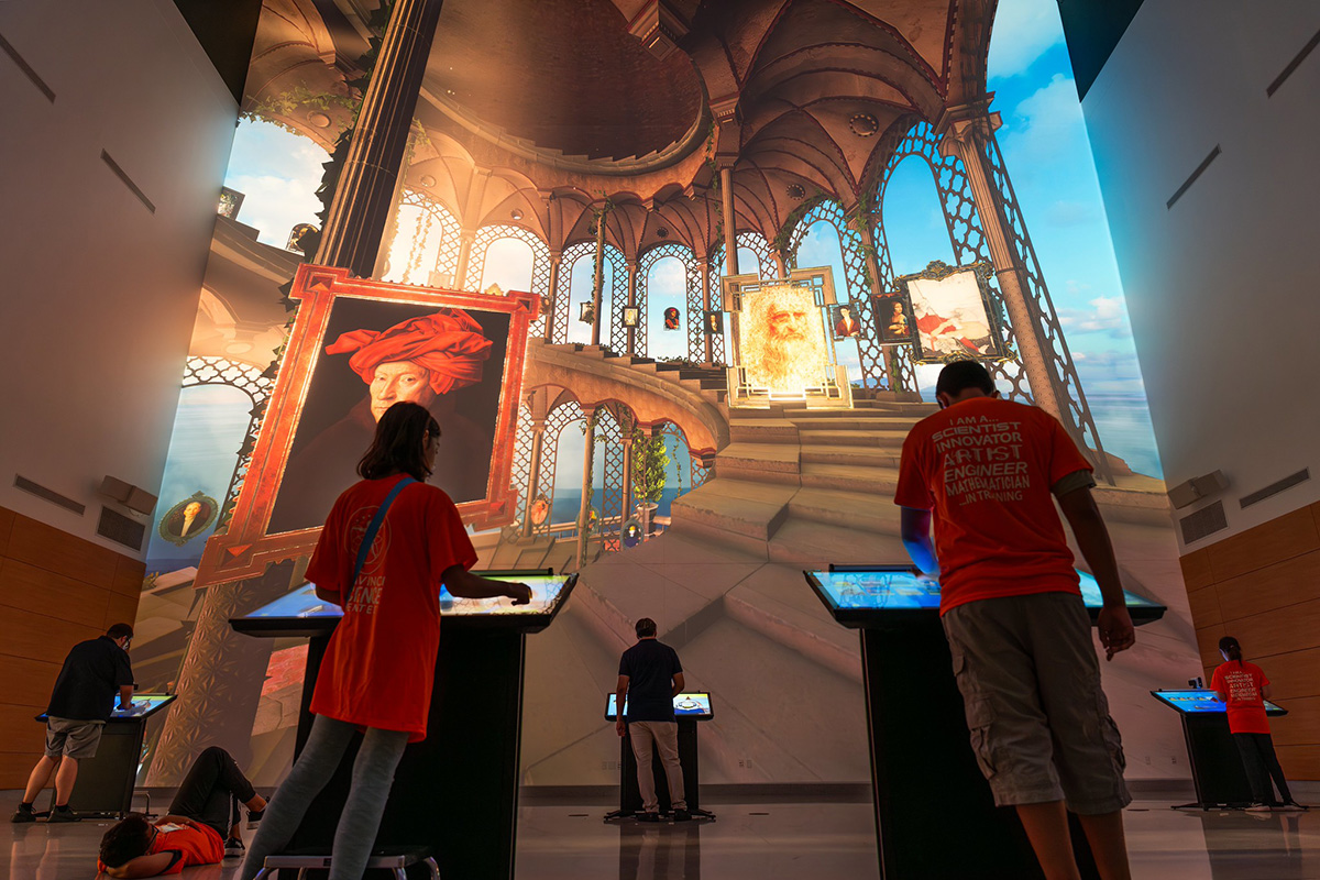Visitors at the Da Vinci Science Center’s Curiosity Hall see their creations projected in real time.