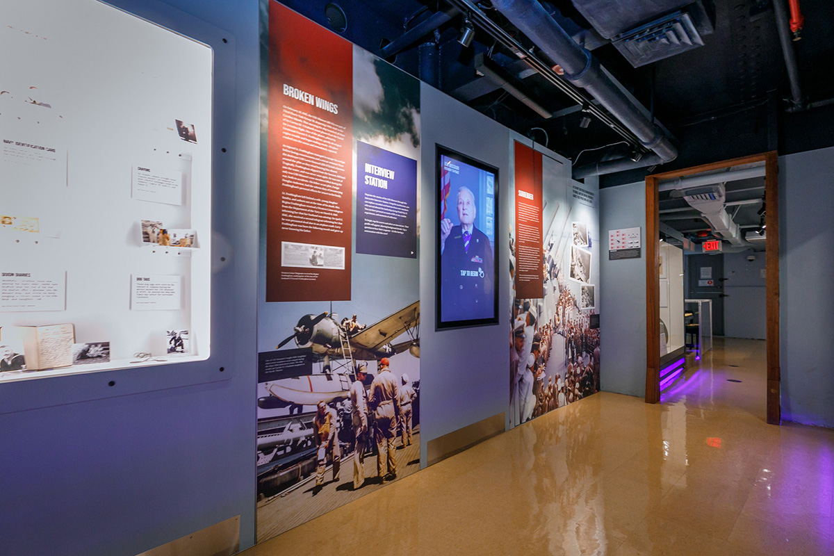 An oral history station provides firsthand perspectives of veterans who served aboard the USS Missouri. 