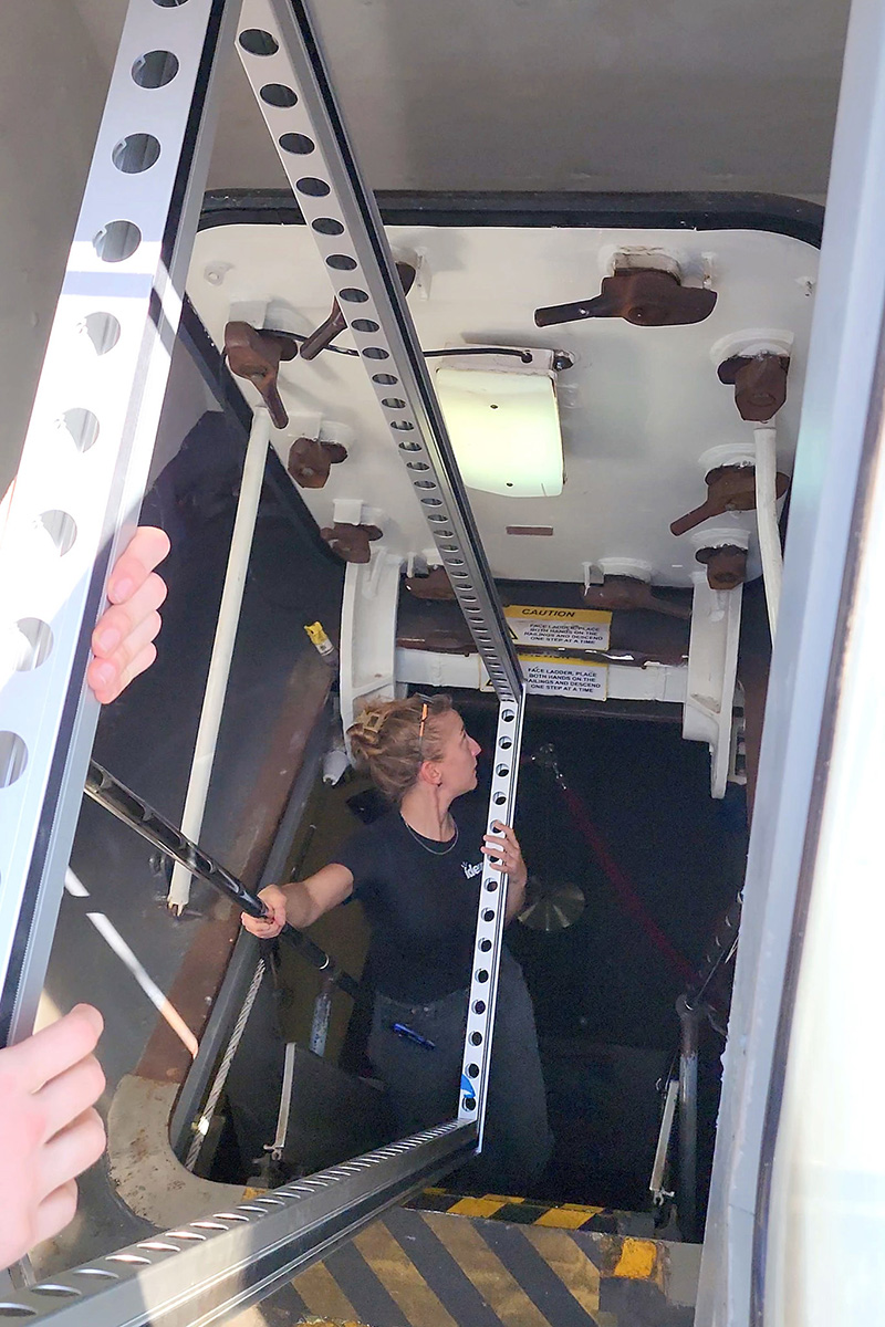 All exhibit elements had to be hand-carried onto the ship and were designed to fit through narrow hatches and passageways. 