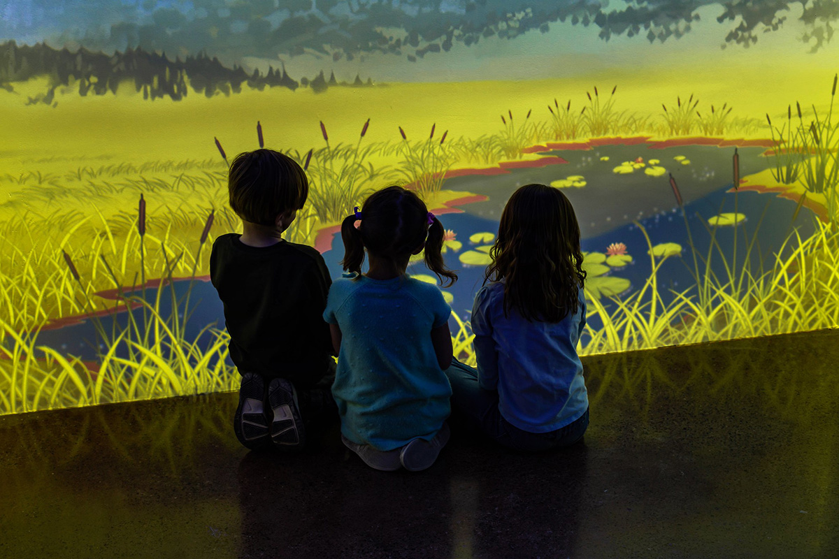 In Ideum’s In Tune with Nature immersive room at the Cayton Children’s Museum, children connect through calm, collective play as their movements transform the projected world around them.