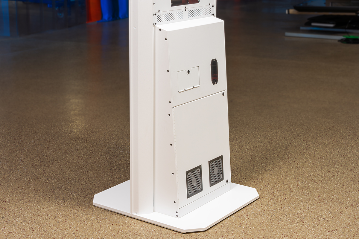 The rear of the Portrait includes a locking panel and access door to the power button and computer housed inside.