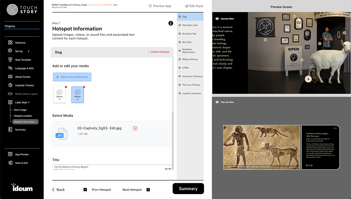 The builder is visual and intuitive, including a live preview of the canvas and active hotspot as you are editing.
