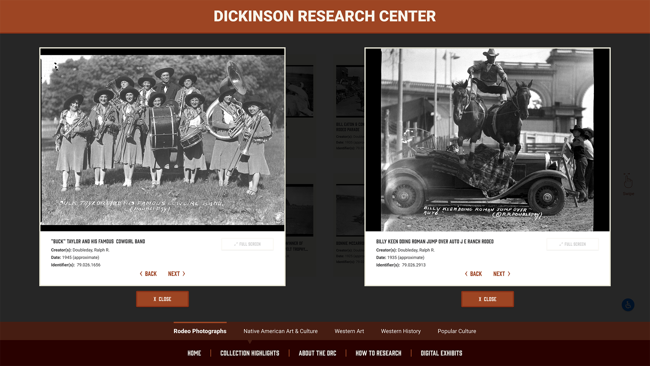 Viewing two images on the main display for the Dickinson Research Center.
