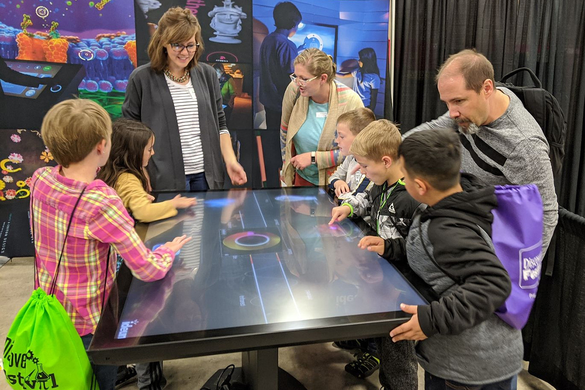 Custom software on a 65” Platform II teaches kids about the electromagnetic spectrum.