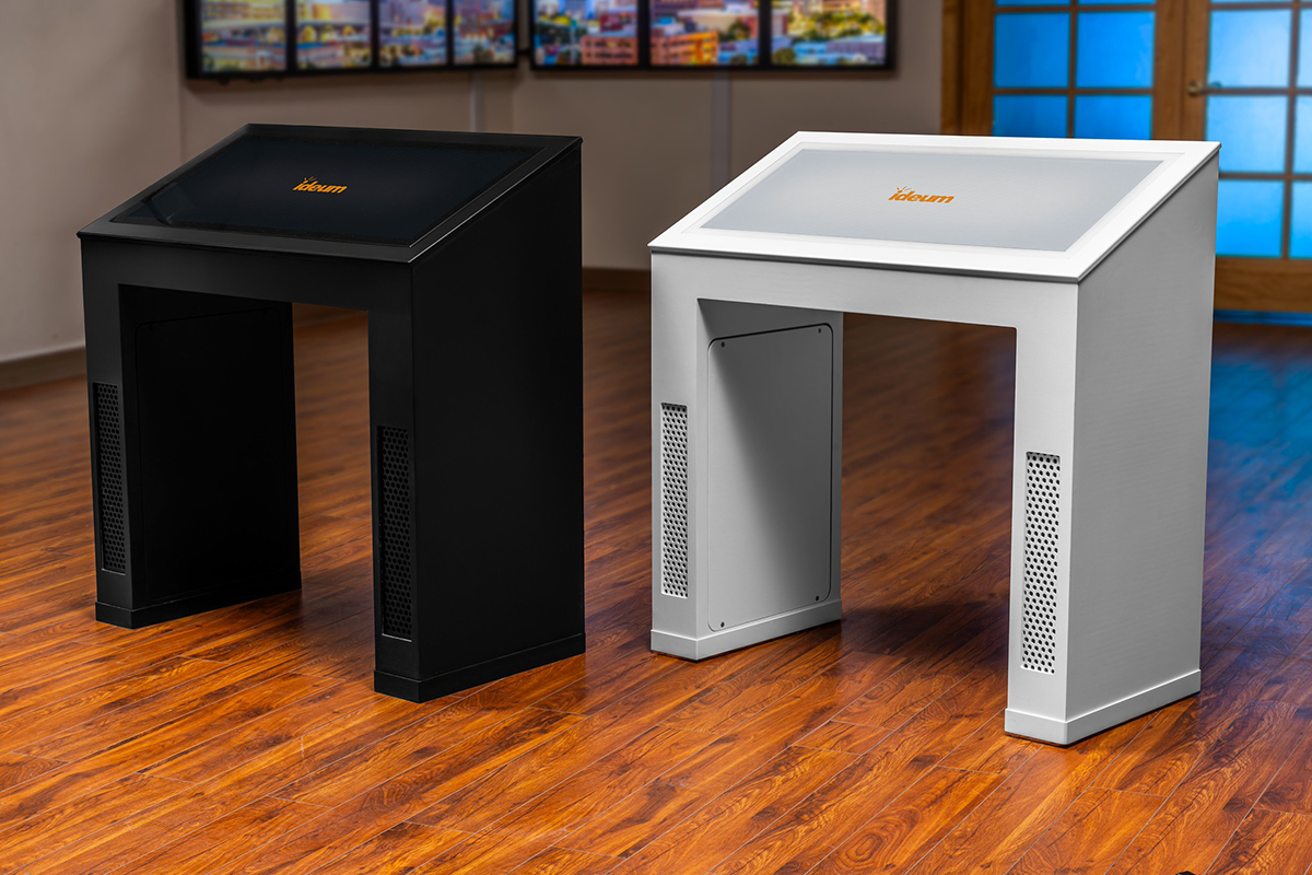 The Reader Rail Kiosk is available in either black or white as standard options; the white version has an all-white mask around the display, making it unique among our other touch display options.