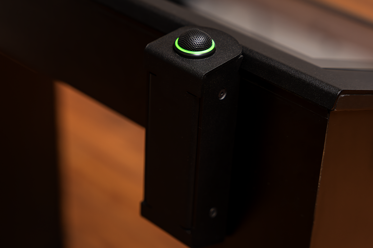The low-profile, omnidirectional microphone includes an indicator light to make it clear when it is capturing audio.
