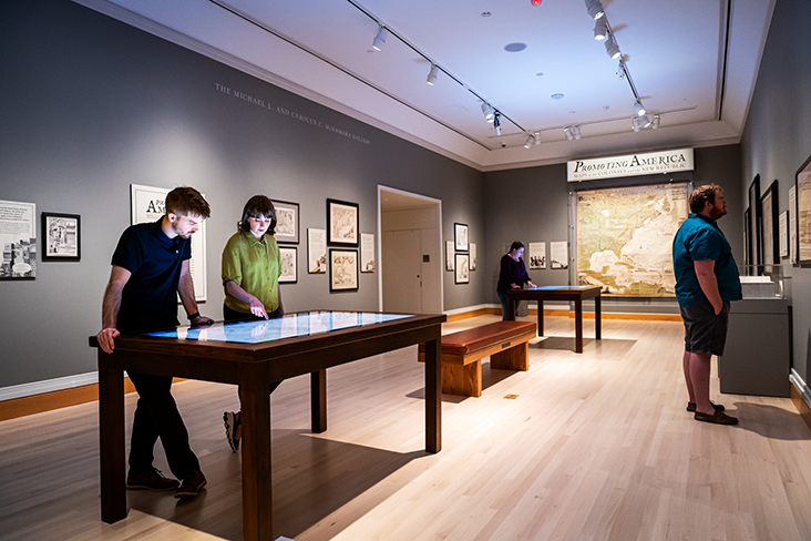 Custom touch tables with software at the DeWitt Wallace Decorative Arts Museum, one of the Art Museums of Colonial Williamsburg.
