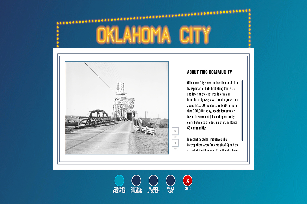 Screenshot of the Historic Route 66 touch table application for Oklahoma City