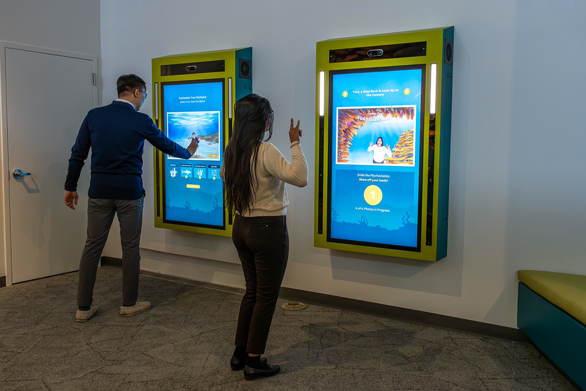 Postcards from the Paleozoic, part of the Ancient Life exhibit, invites visitors to create personalized digital postcards which can be downloaded directly to their phone via QR code for personal use and sharing.