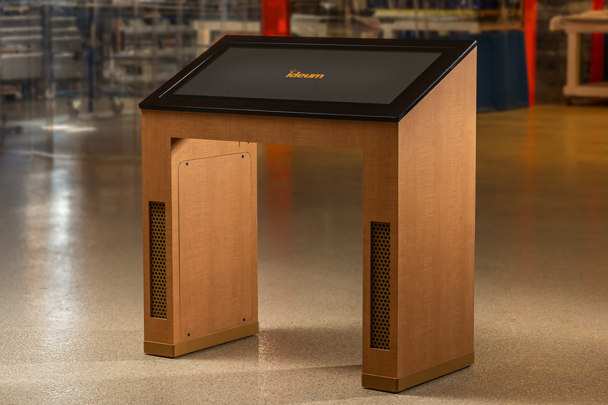 Built of durable laminate with powder coated aluminum top, kicks, and vents, the Reader Rail kiosk can be customized to match any space.