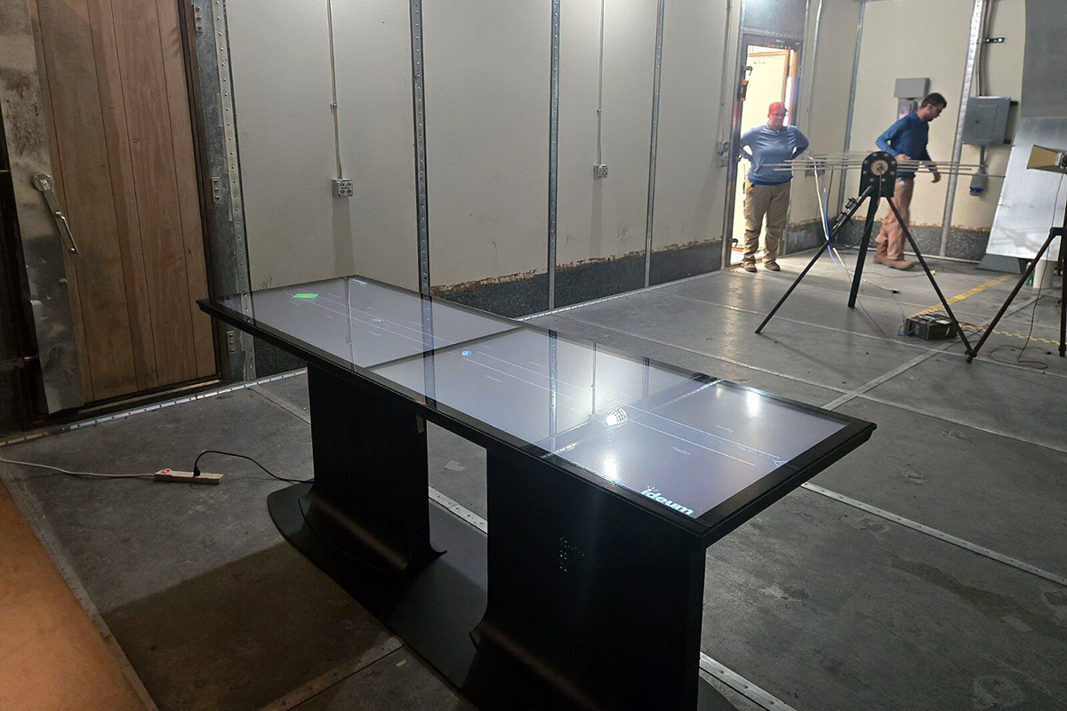 The Pano and EM Spectrum exhibit in the VLA testing chamber, measuring for radio frequency interference before installation.