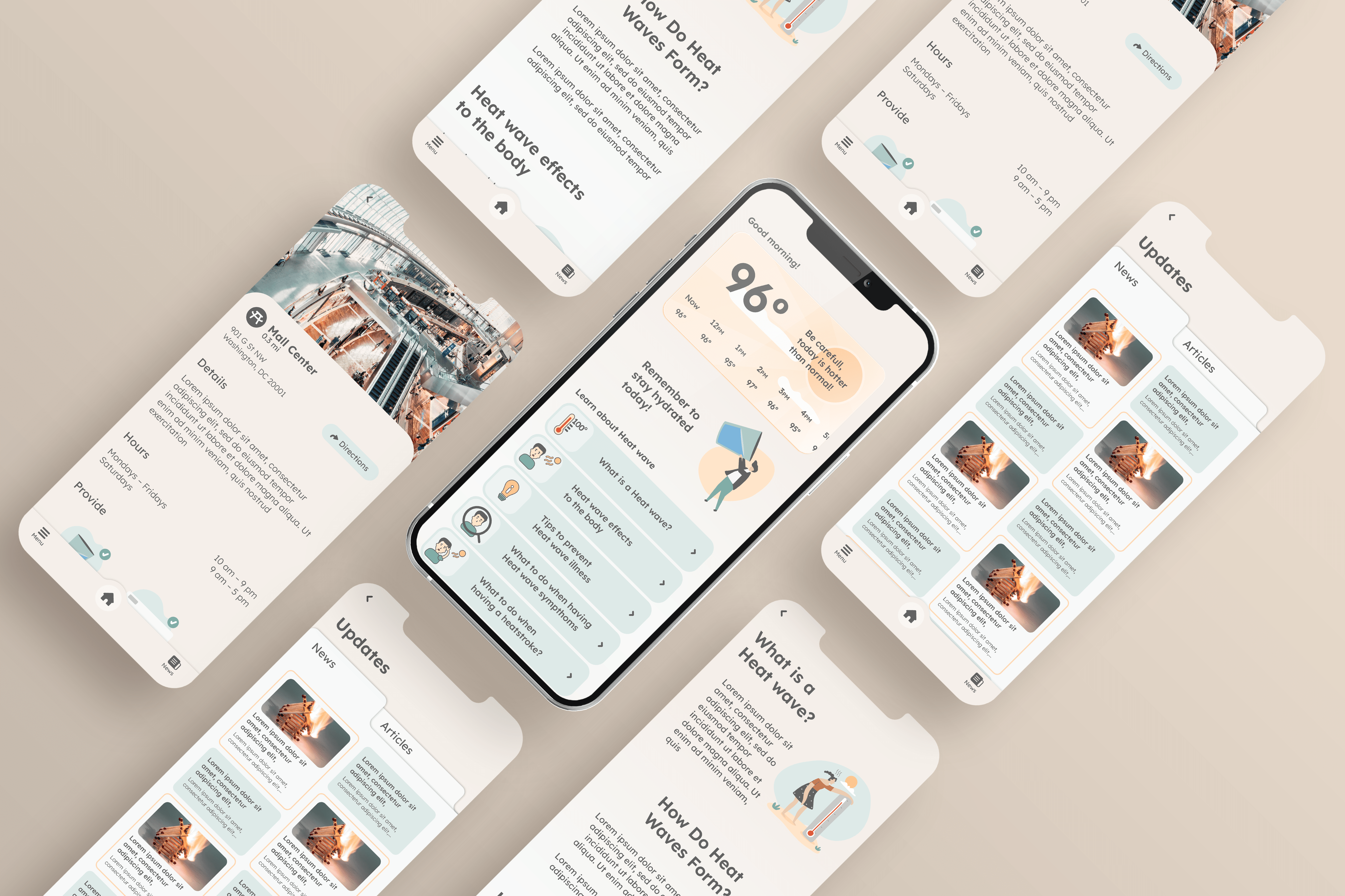 Heat Saver - Heatwave report app high fidelity wireframe mockup