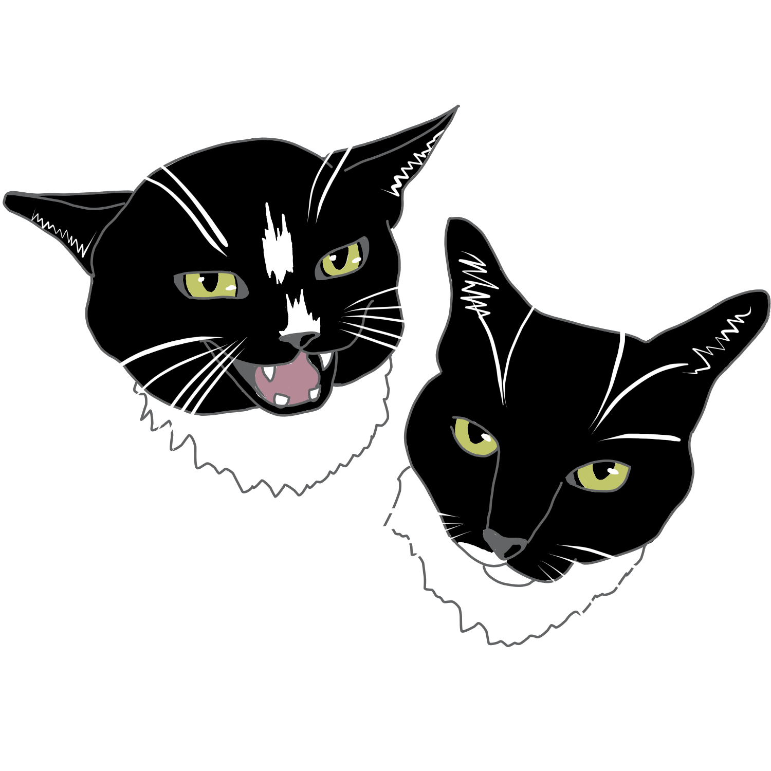Digital cartoon of two cat faces that was used for custom embroidery