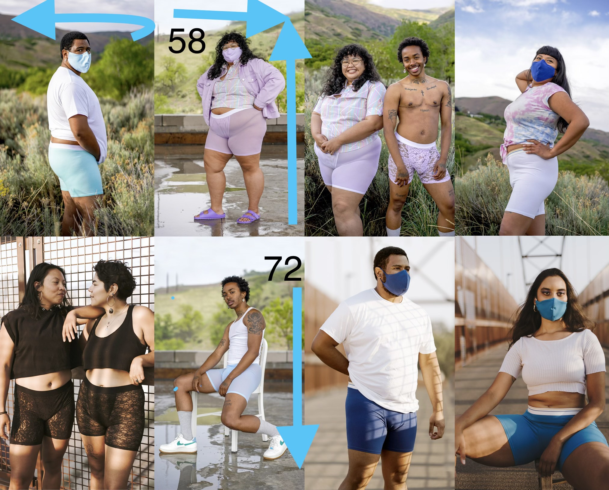 Banner design of 8 images to be printed on fabric as a promotion for Aqua Underwear