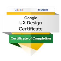 Badge from Credly for Google and Coursera UX design certificate
