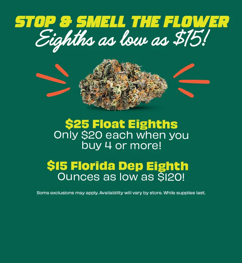 Premium Flower, highlighting $20 Eighths when you buy 4 or more