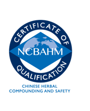Official logo of NCCAOM depicting certificate of safety in herbal compounding.