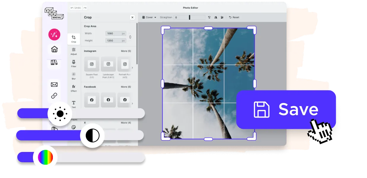 Built in social media image editing tools.