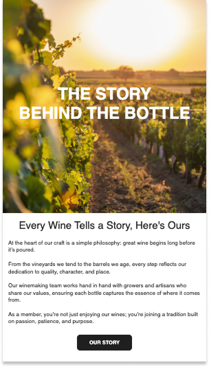 Email from welcome series telling the story of the winery
