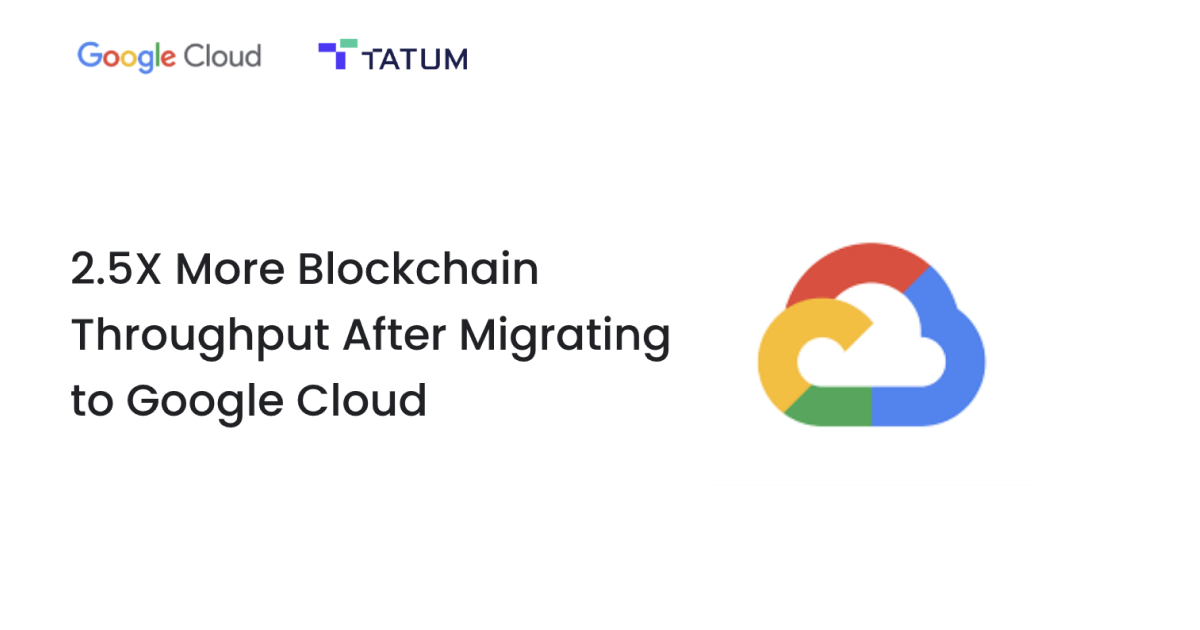 Tatum and Google Cloud logos with headline showing 2.5X blockchain throughput increase