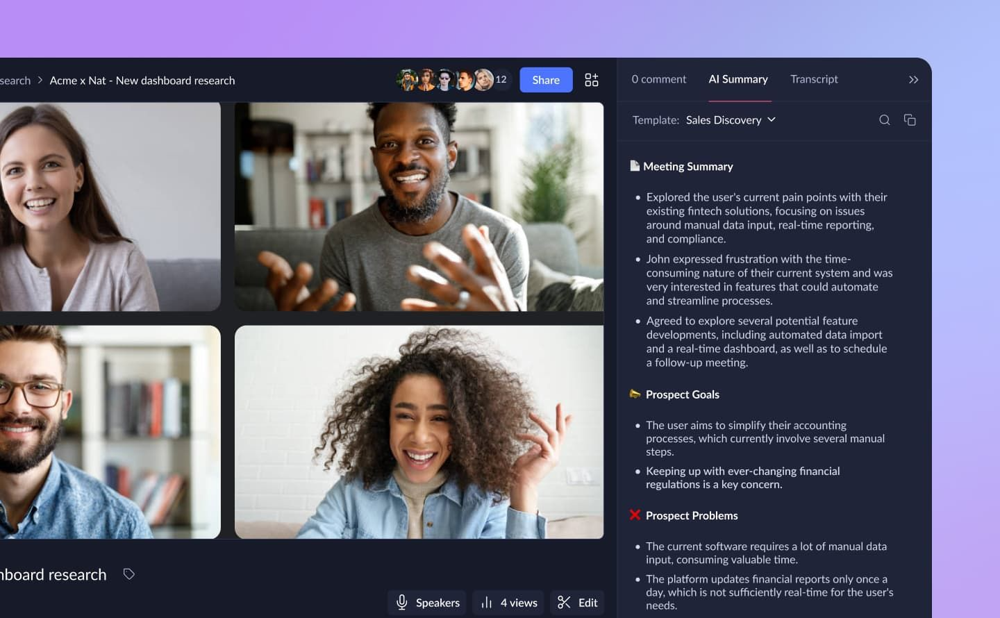 Claap dashboard for call intelligence