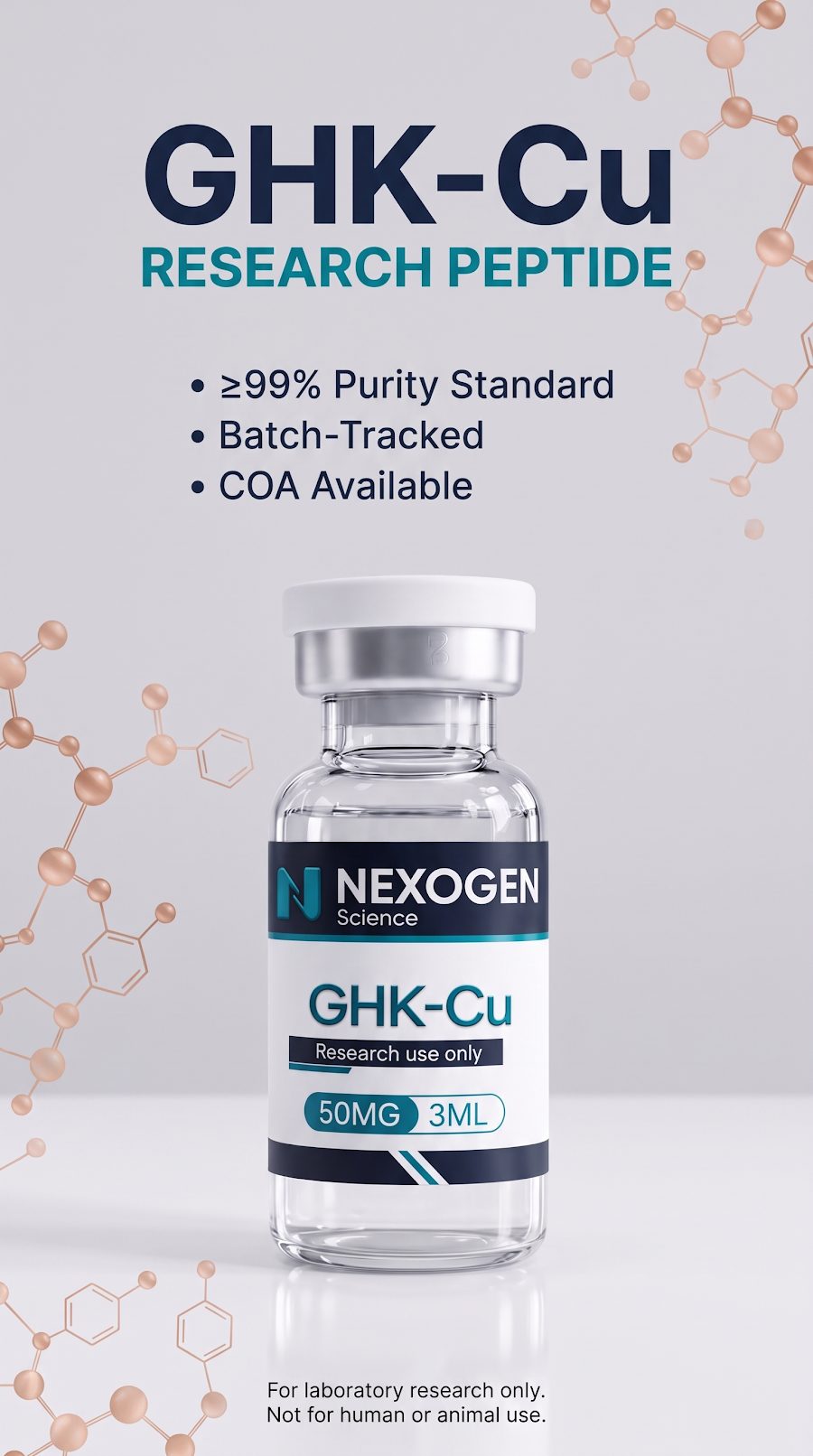 GHK-Cu static: Research peptide, 99% purity, batch-tracked