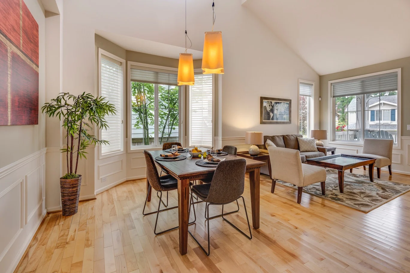 Interiors · Dining and living areas