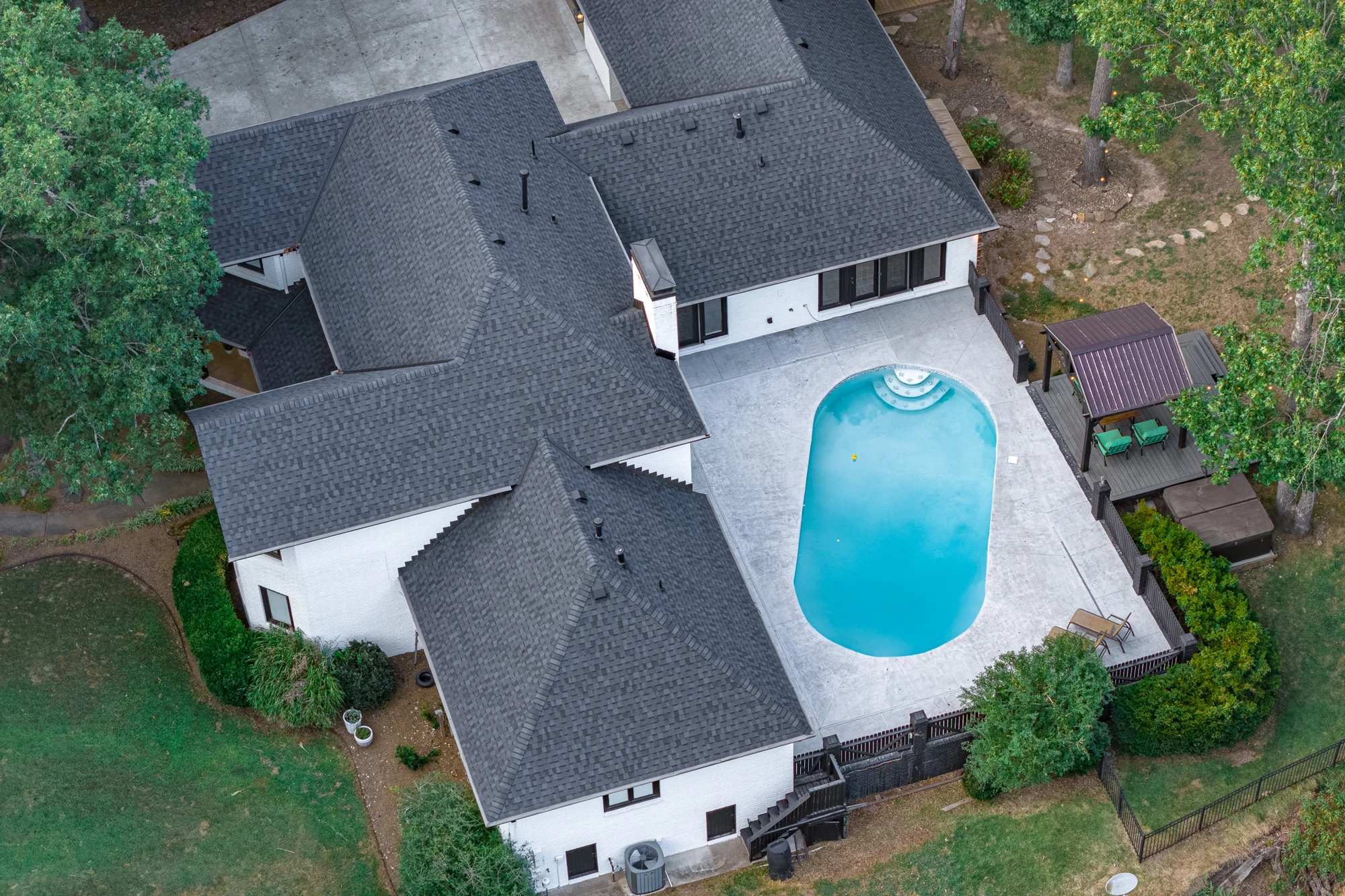 Aerial · Home and pool from above