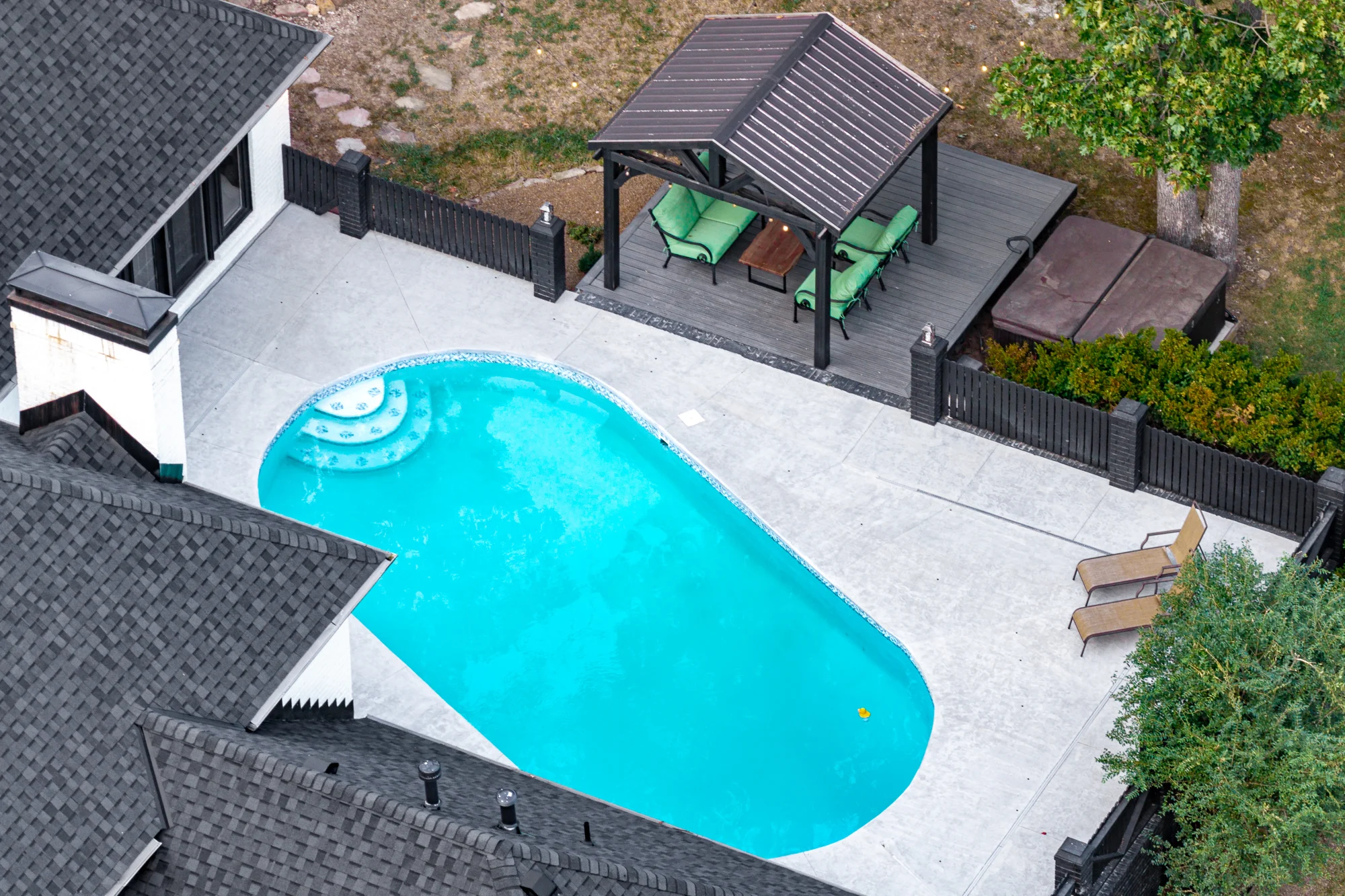 Outdoor living · Pool and covered seating