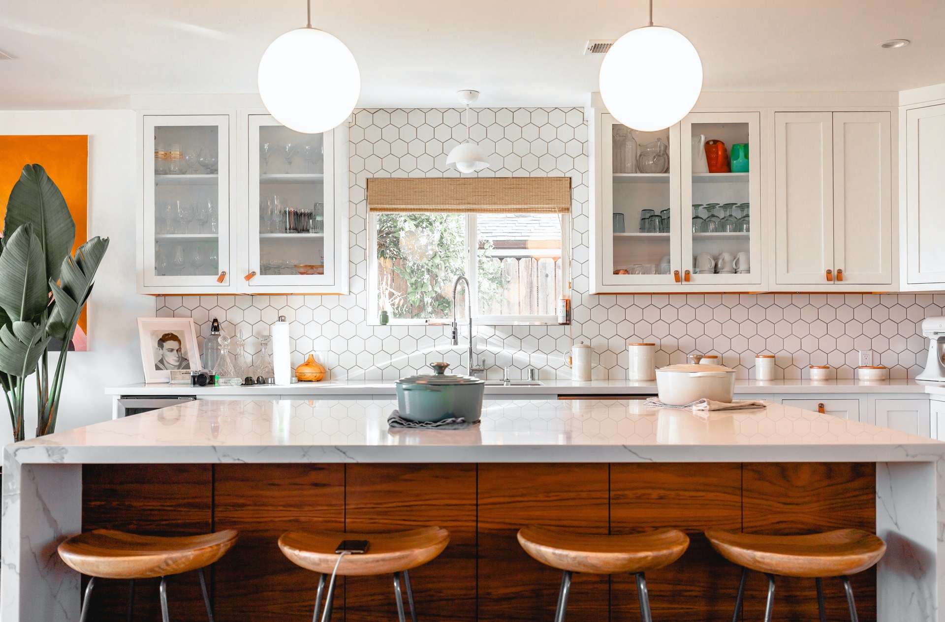 Interiors · Kitchen island and pendant lighting