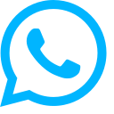 Ícone do WhatsApp em azul e branco, com um balão de diálogo estilizado e um símbolo de telefone.