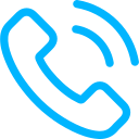 Ícone azul de telefone com ondas de sinal ao lado indicando chamada telefónica.