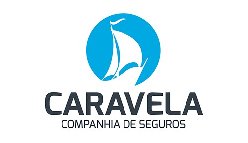 Logótipo da Caravela Companhia de Seguros com vela branca em círculo azul.