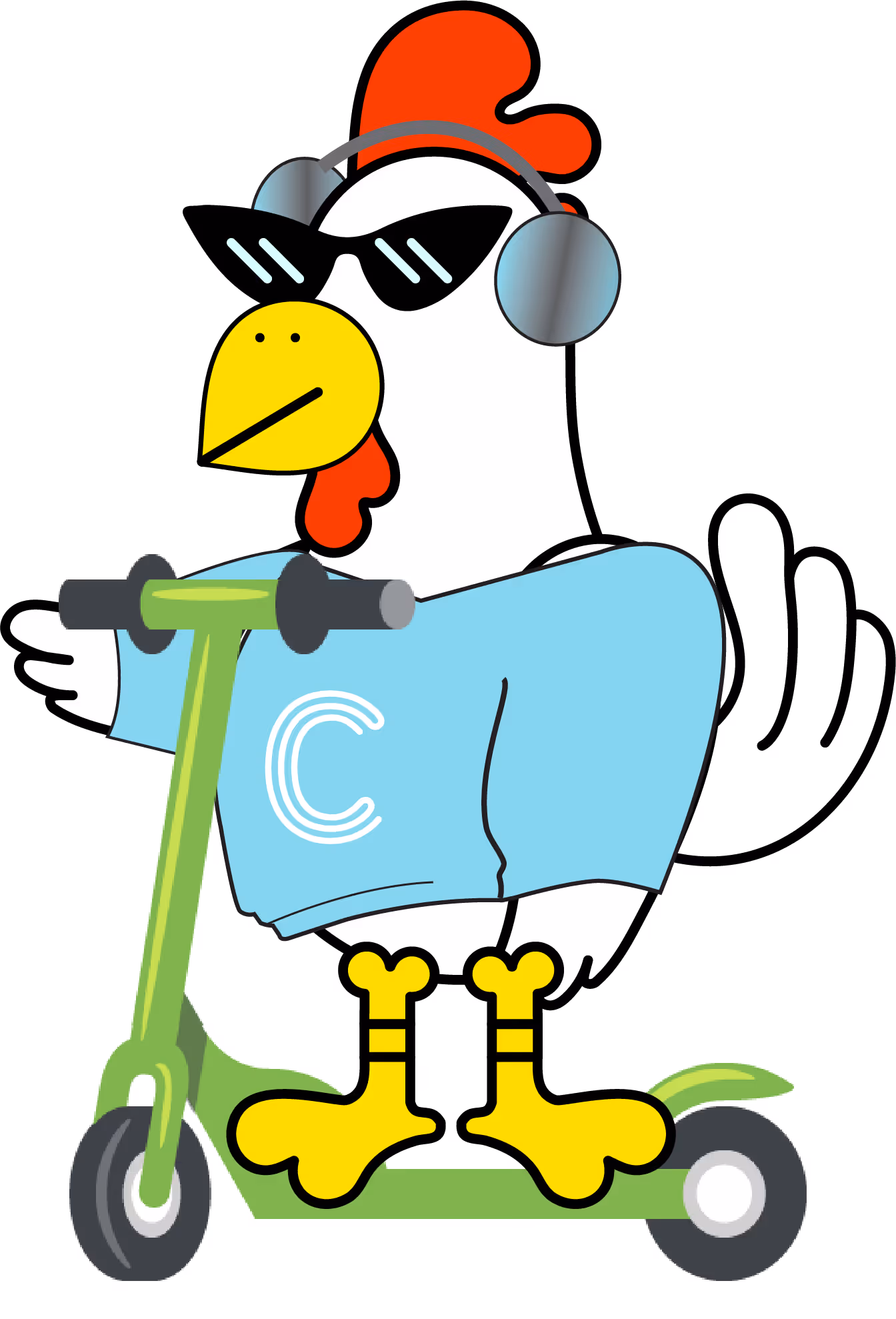 DTLA Location shown as Chicken cartoon skateboarding