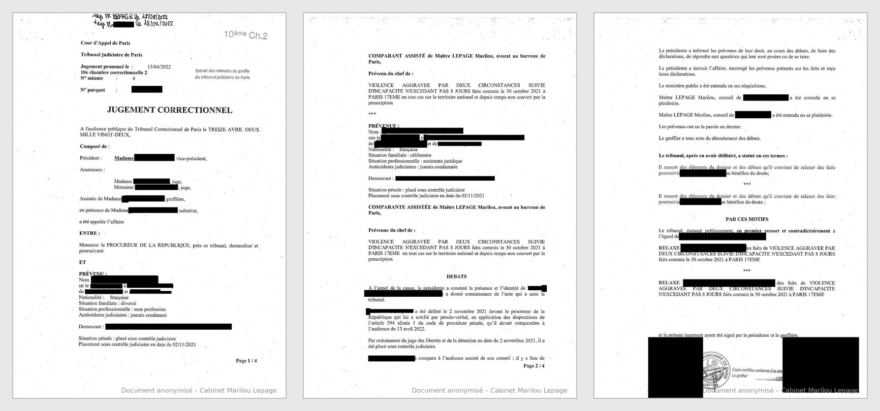 Jugement anonymisé - extrait, tribunal correctionnel de Paris, 13 avril 2022