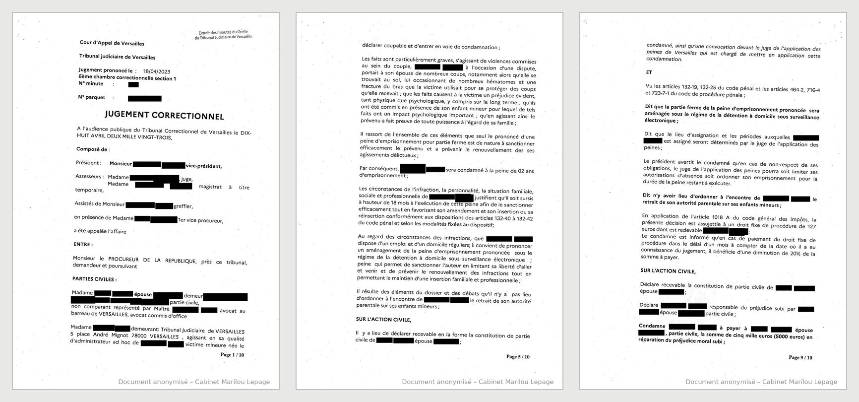 Jugement anonymisé - extrait, tribunal correctionnel de Versailles, 18 avril 2023