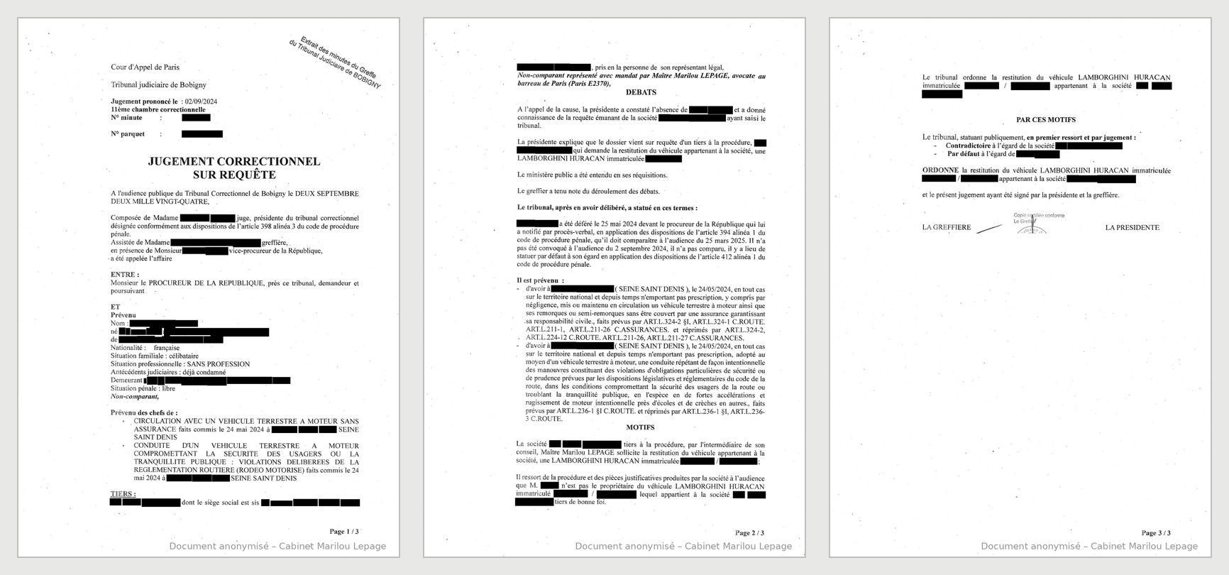 Jugement anonymisé - extrait, tribunal correctionnel de Bobigny, 2 septembre 2024