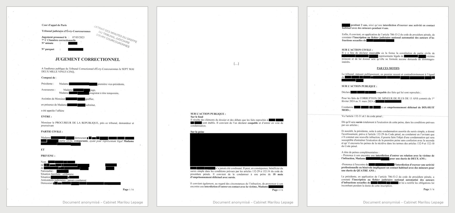 Jugement anonymisé - extrait, tribunal correctionnel d'Évry-Courcouronnes, 7 mai 2025