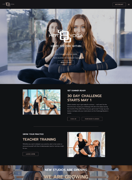 Hot 8 Yoga homepage