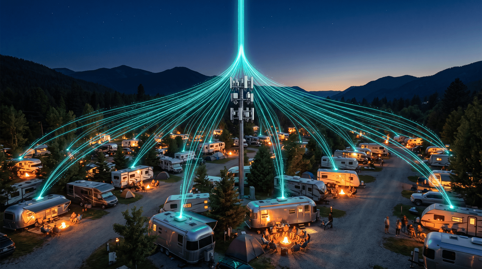 Campground WiFi slows in the evening because every rig shares the same backhaul at once.