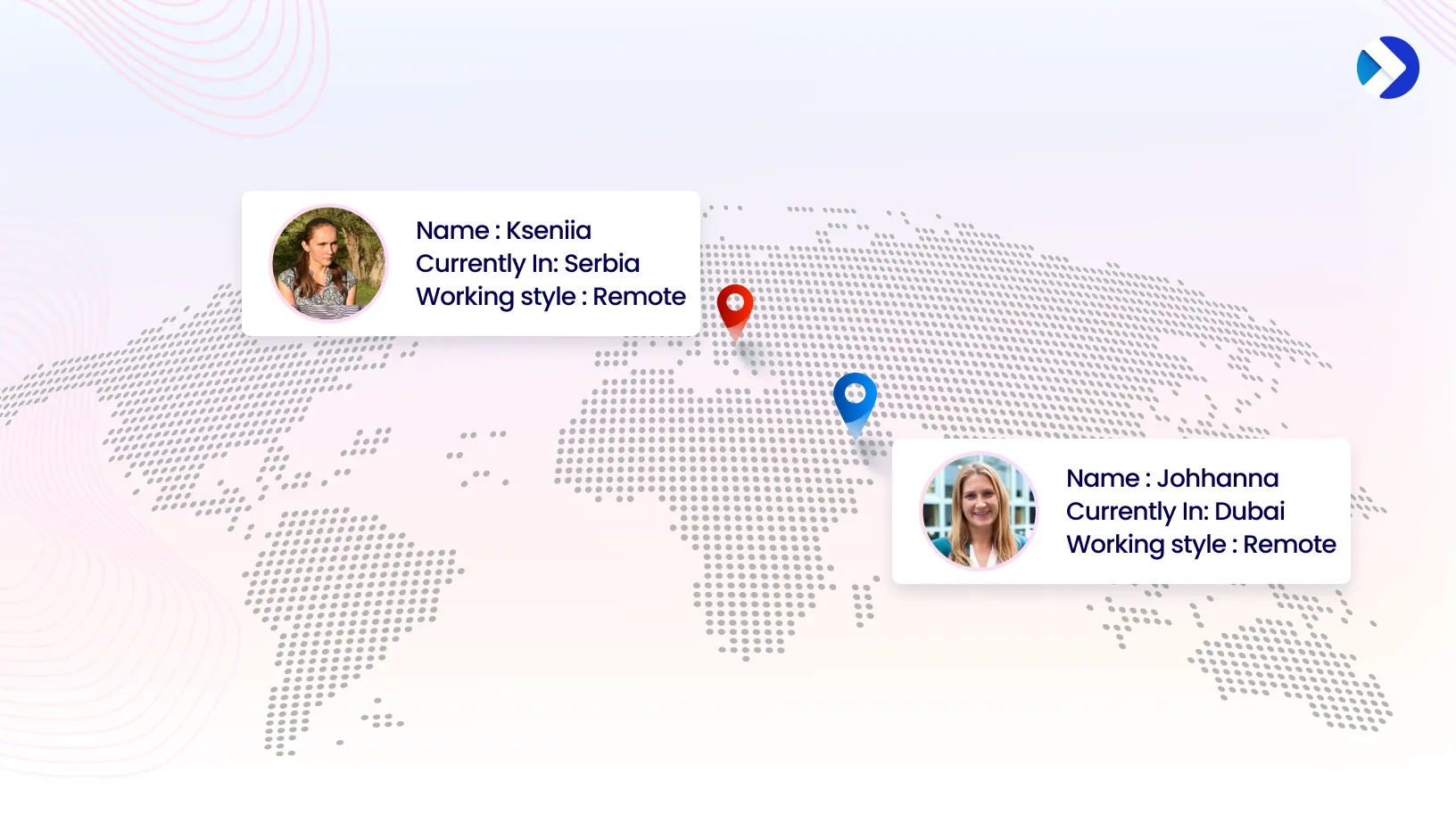 Map showing location of employees working remotely.