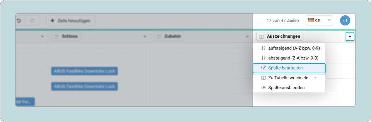 column attributes