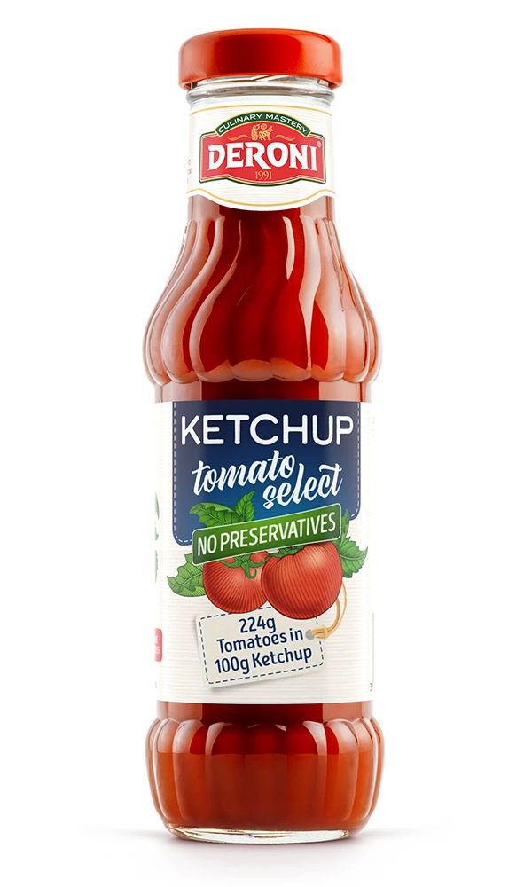 Deroni Classic Garlic Sauce with a red cap and food serving suggestions on the label.