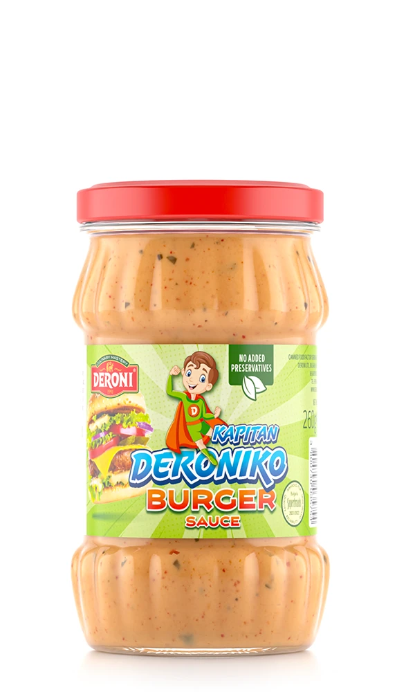 Deroni Smoky BBQ sauce with vegetables and olive oil.