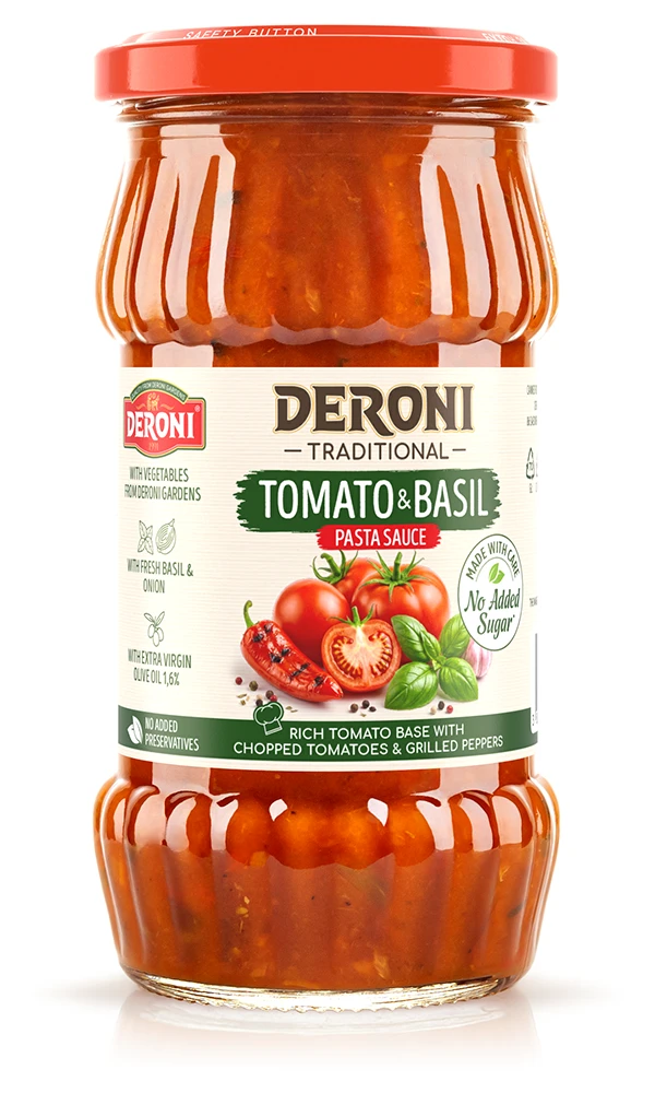 Deroni Traditional Tomato & Basil pasta sauce.