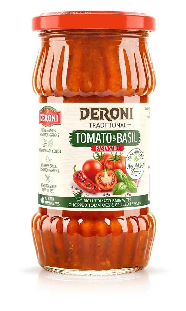 Deroni Traditional Tomato & Basil pasta sauce.
