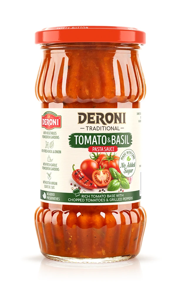 Deroni Traditional Tomato & Basil pasta sauce.